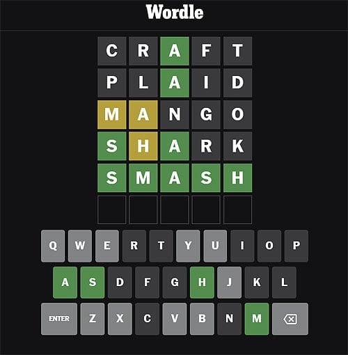 A screenshot of a Wordle game